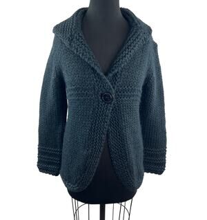 Berretti Navy Cardigan Sweater Chunky Knit Shawl Collar Drop Shoulder Sz Medium